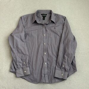 Ralph Lauren 100% Cotton Non Iron Purple Stripe Button Down Blouse Size XL